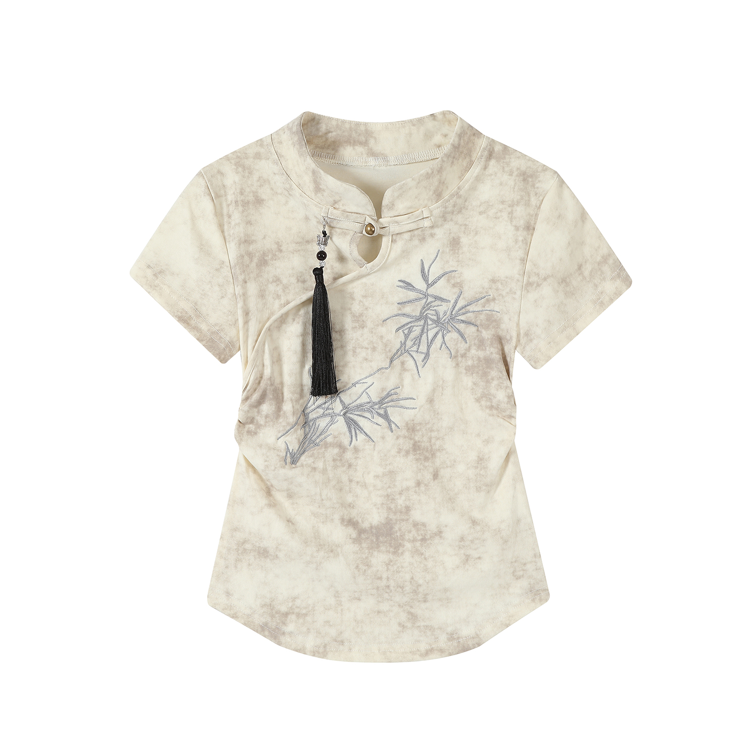 Chinese Style Tie-Dye Women's Short Sleeve T-Shirt with Frog Buttons - Unique Summer Top for Y2K and Korean Fashion Chinese Style Tie-Dye Women's Short Sleeve T-Shirt with Frog Buttons - Unique Summer Top for Y2K and Korean Fashion