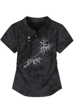 Chinese Style Tie-Dye Women's Short Sleeve T-Shirt with Frog Buttons - Unique Summer Top for Y2K and Korean Fashion