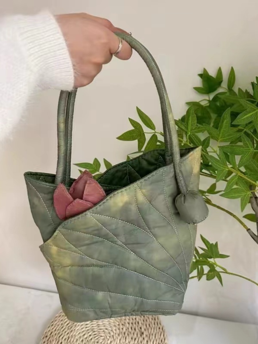 Chinese Wind Lotus Leaf Tote Bag - Retro Handheld Shoulder Bucket Bag - 2024 New Style Fashion Handbag Chinese Wind Lotus Leaf Tote Bag - Retro Handheld Shoulder Bucket Bag - 2024 New Style Fashion Handbag