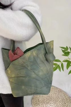 Chinese Wind Lotus Leaf Tote Bag - Retro Handheld Shoulder Bucket Bag - 2024 New Style Fashion Handbag