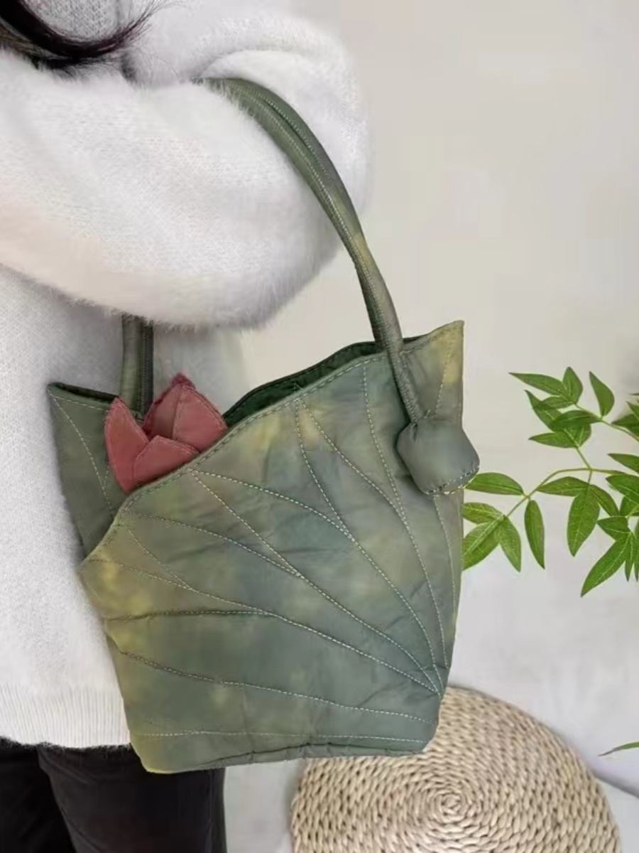 Chinese Wind Lotus Leaf Tote Bag - Retro Handheld Shoulder Bucket Bag - 2024 New Style Fashion Handbag Chinese Wind Lotus Leaf Tote Bag - Retro Handheld Shoulder Bucket Bag - 2024 New Style Fashion Handbag