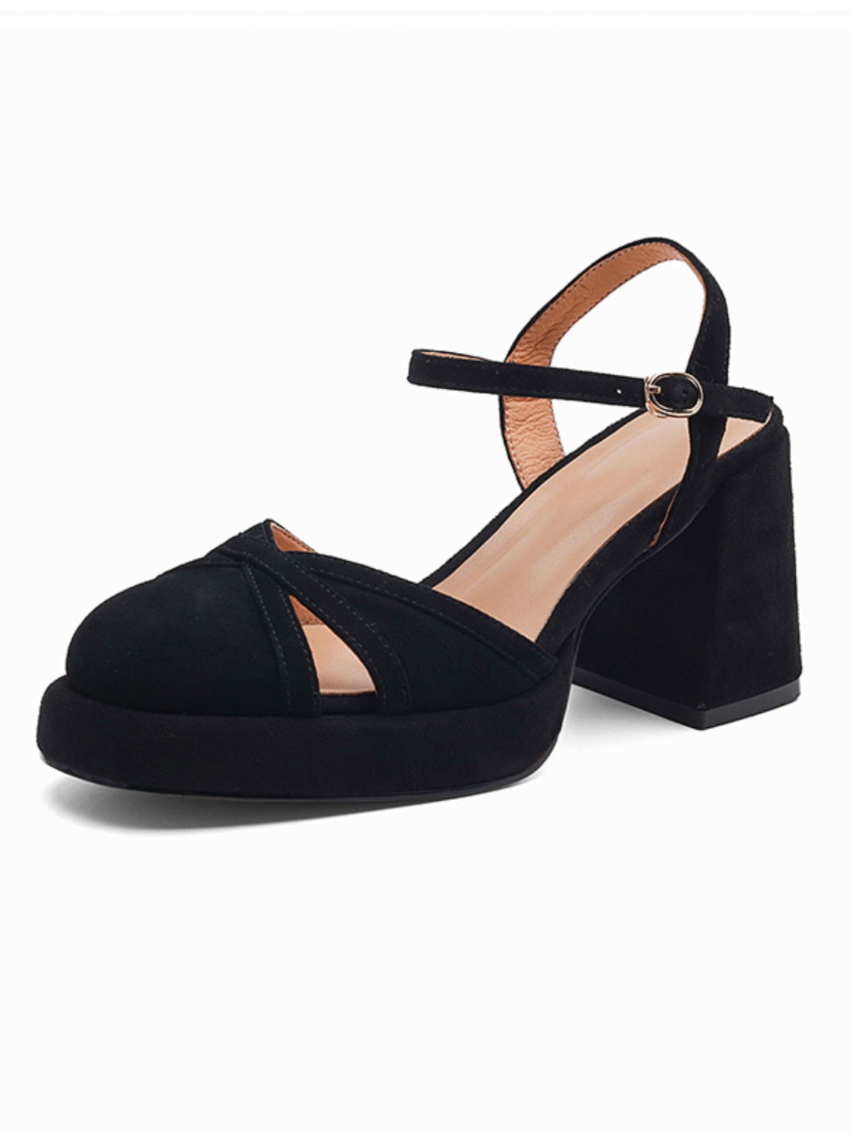 Chunky Heel Black Closed-Toe Platform Sandals for Women - Waterproof Cowhide Summer Footwear with Thick Bottom Chunky Heel Black Closed-Toe Platform Sandals for Women - Waterproof Cowhide Summer Footwear with Thick Bottom