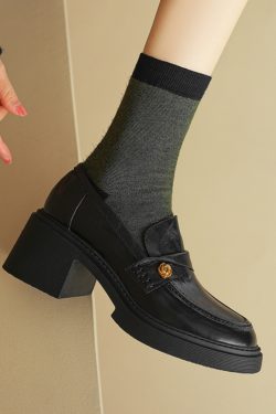 Chunky Heel Black Loafers for Women - Summer 2025 Small Leather Shoes with Camellia Design - Trendy and Stylish