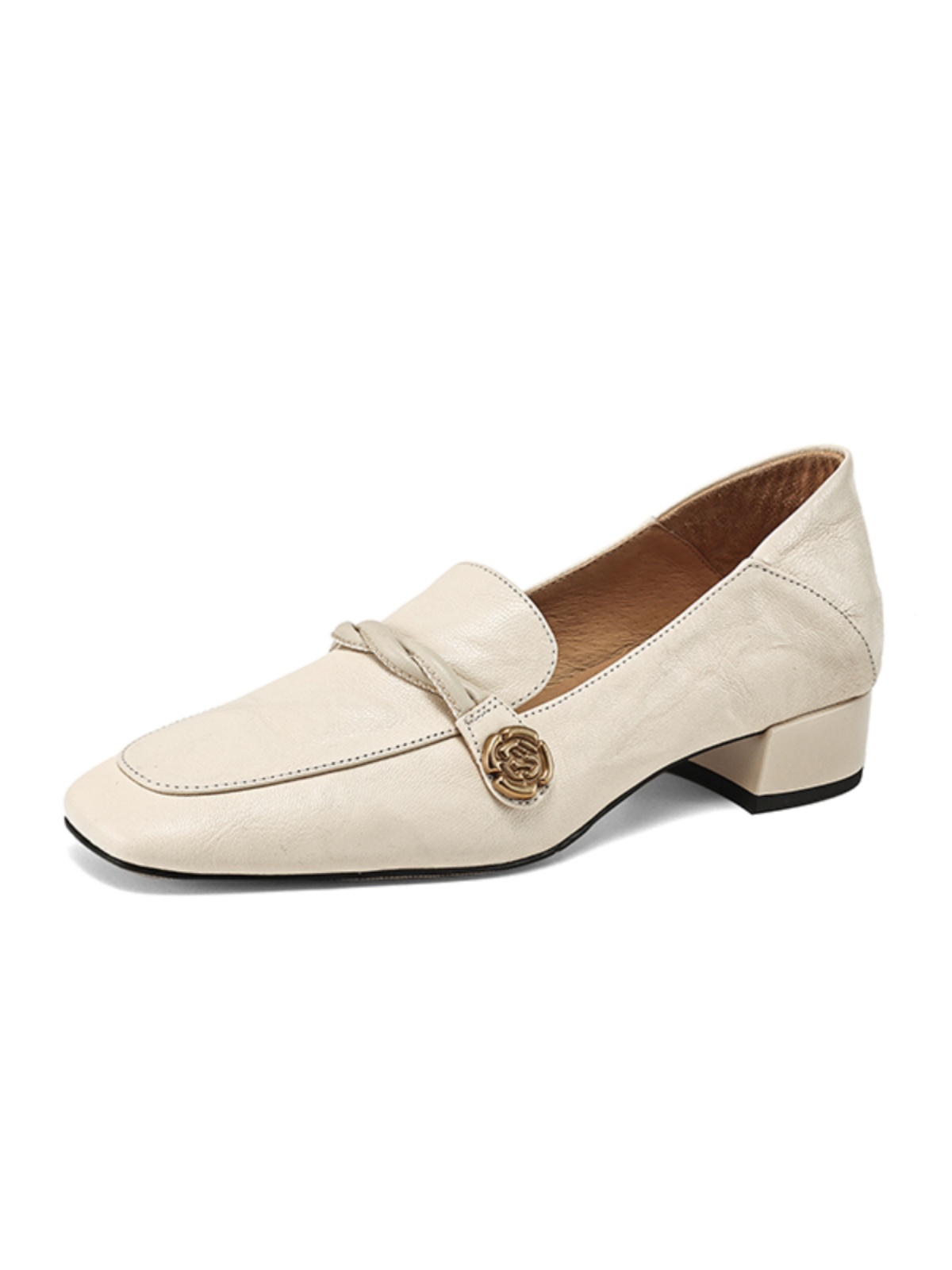 Chunky Heel Camellia Loafers for Women - Small Sheepskin Summer Shoes with Square Toe - Trendy Mid-Heel Footwear Size 41 Chunky Heel Camellia Loafers for Women - Small Sheepskin Summer Shoes with Square Toe - Trendy Mid-Heel Footwear Size 41