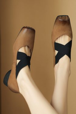 Chunky Heel Cross Strap Ballet Shoes for Women - Soft-Soled Mid Heels, 2025 Summer Style, Pig Nose Design
