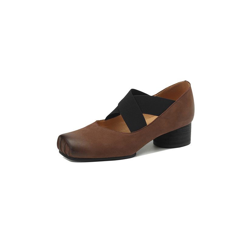 Chunky Heel Cross Strap Ballet Shoes for Women - Soft-Soled Mid Heels, 2025 Summer Style, Pig Nose Design Chunky Heel Cross Strap Ballet Shoes for Women - Soft-Soled Mid Heels, 2025 Summer Style, Pig Nose Design