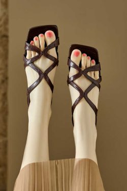 Chunky Heel Genuine Leather Open-Toe Hollow Back Strap Sandals for Women - Stylish Italian Design