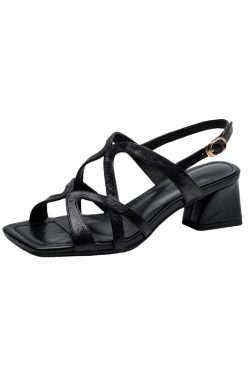 Chunky Heel Genuine Leather Open-Toe Hollow Back Strap Sandals for Women - Stylish Italian Design
