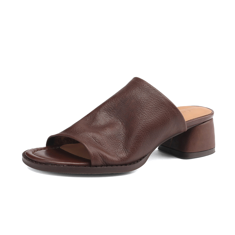 Chunky Heel Half Mules Sandals for Summer - Pure Leather One-Strap Cool Mules - Stylish Italian Summer Footwear Chunky Heel Half Mules Sandals for Summer - Pure Leather One-Strap Cool Mules - Stylish Italian Summer Footwear
