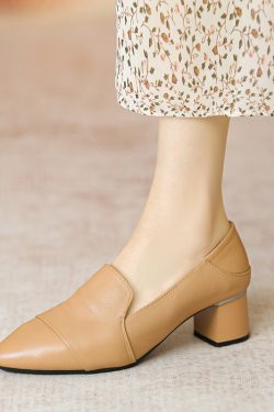 Chunky Heel Italian-Style Genuine Leather Soft Sole Shoes for Spring and Autumn - Comfortable French Fashion Footwear