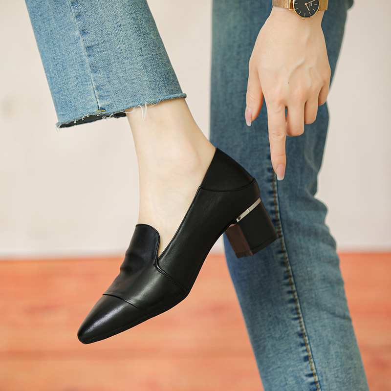 Chunky Heel Italian-Style Genuine Leather Soft Sole Shoes for Spring and Autumn - Comfortable French Fashion Footwear Chunky Heel Italian-Style Genuine Leather Soft Sole Shoes for Spring and Autumn - Comfortable French Fashion Footwear