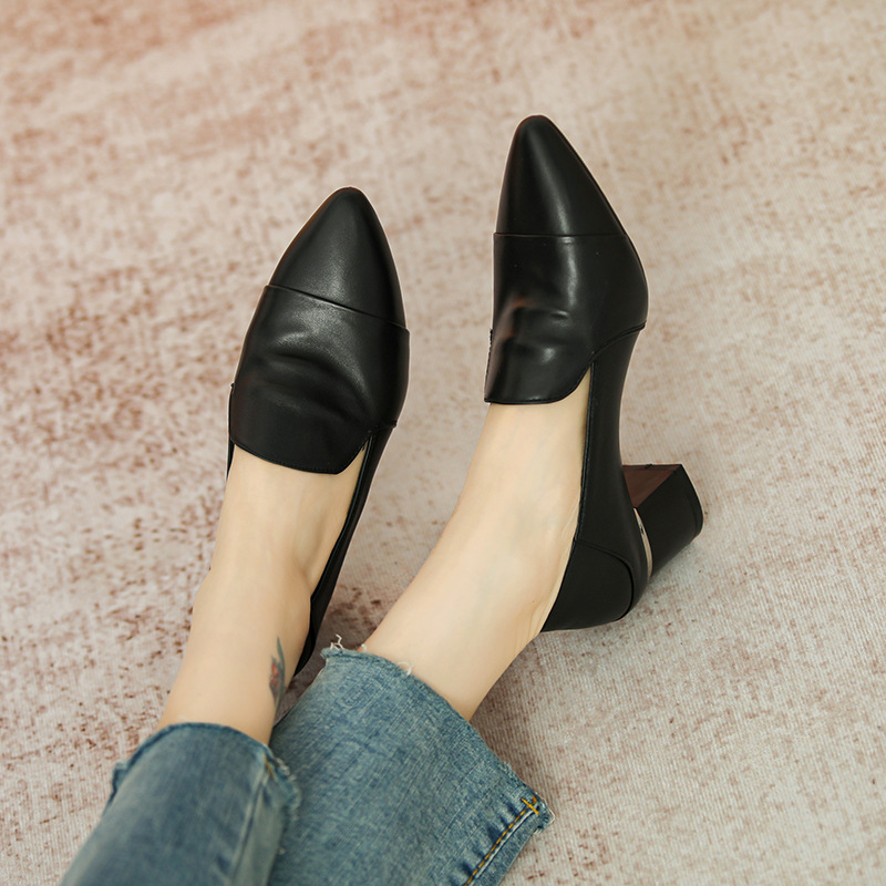 Chunky Heel Italian-Style Genuine Leather Soft Sole Shoes for Spring and Autumn - Comfortable French Fashion Footwear Chunky Heel Italian-Style Genuine Leather Soft Sole Shoes for Spring and Autumn - Comfortable French Fashion Footwear