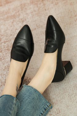 Chunky Heel Italian-Style Genuine Leather Soft Sole Shoes for Spring and Autumn - Comfortable French Fashion Footwear