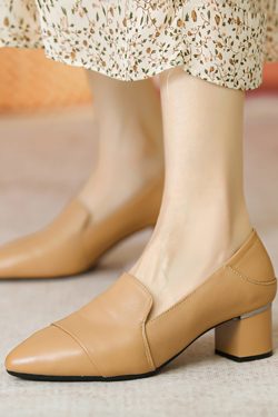 Chunky Heel Italian-Style Genuine Leather Soft Sole Shoes for Spring and Autumn - Comfortable French Fashion Footwear