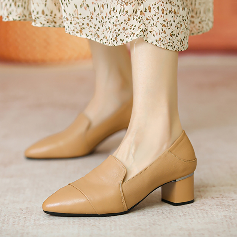Chunky Heel Italian-Style Genuine Leather Soft Sole Shoes for Spring and Autumn - Comfortable French Fashion Footwear Chunky Heel Italian-Style Genuine Leather Soft Sole Shoes for Spring and Autumn - Comfortable French Fashion Footwear
