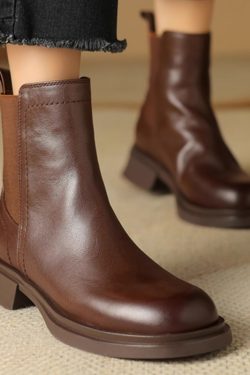 Chunky Heel Martin Boots in Italian-Style Soft Leather, 4 cm Comfort Sole, Cowhide, Trendy and Durable Footwear
