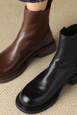 Chunky Heel Martin Boots in Italian-Style Soft Leather, 4 cm Comfort Sole, Cowhide, Trendy and Durable Footwear