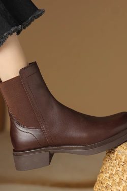 Chunky Heel Martin Boots in Italian-Style Soft Leather, 4 cm Comfort Sole, Cowhide, Trendy and Durable Footwear