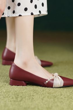 Chunky Heel Pearl Pointed Toe Women's Evening Shoes in Genuine Leather & Sheepskin Suede - Chic French Style