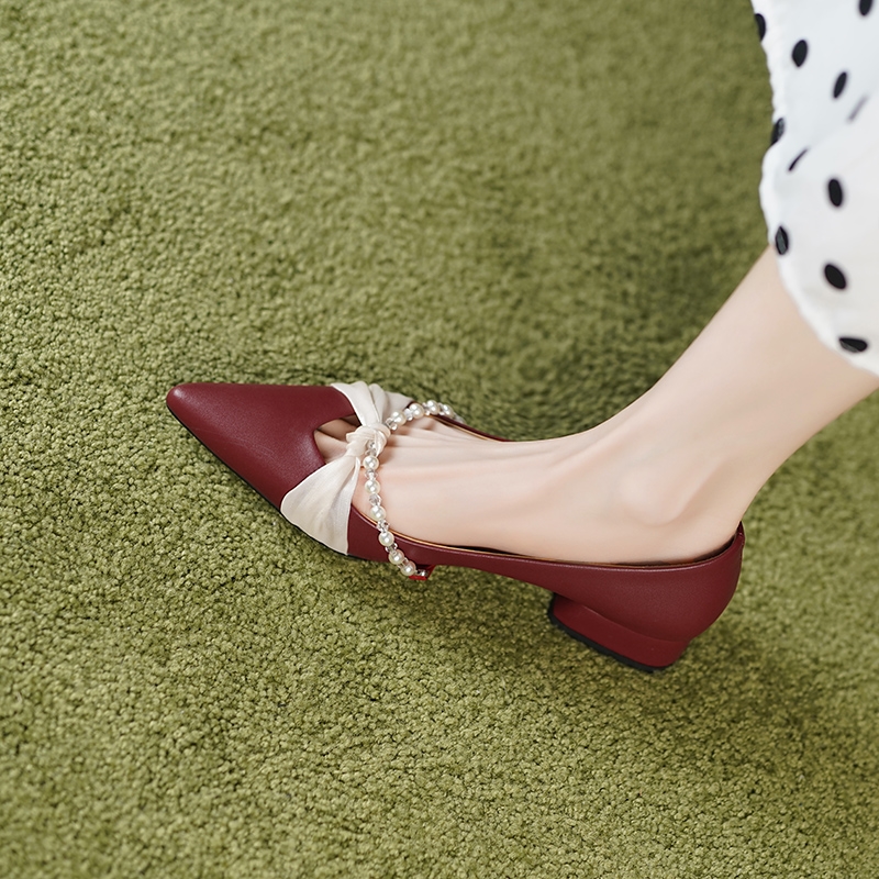 Chunky Heel Pearl Pointed Toe Women's Evening Shoes in Genuine Leather & Sheepskin Suede - Chic French Style Chunky Heel Pearl Pointed Toe Women's Evening Shoes in Genuine Leather & Sheepskin Suede - Chic French Style