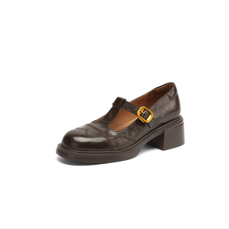 Chunky Heel T-Strap Loafers for Women - Mid-Heel Round Toe Hollow-Out Leather Shoes, 2025 Trendy Fashion Footwear Chunky Heel T-Strap Loafers for Women - Mid-Heel Round Toe Hollow-Out Leather Shoes, 2025 Trendy Fashion Footwear