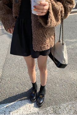 Chunky Heel Thick-Soled Loafers for Women - British Style Black Slip-On Leather Flats with Height-Increasing Design