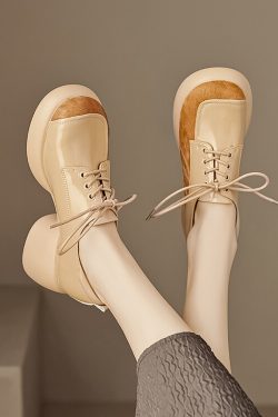 Chunky Heel Women's Italian-Style Genuine Leather Round Shoes - Comfortable Thick-Soled Soft Sole 6.5 cm Height