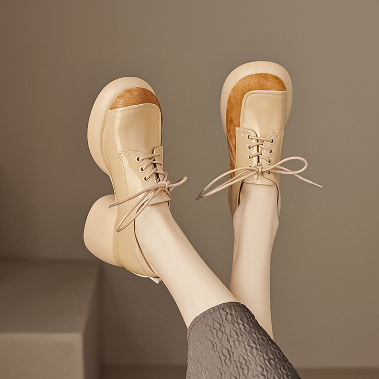 Chunky Heel Women's Italian-Style Genuine Leather Round Shoes - Comfortable Thick-Soled Soft Sole 6.5 cm Height Chunky Heel Women's Italian-Style Genuine Leather Round Shoes - Comfortable Thick-Soled Soft Sole 6.5 cm Height