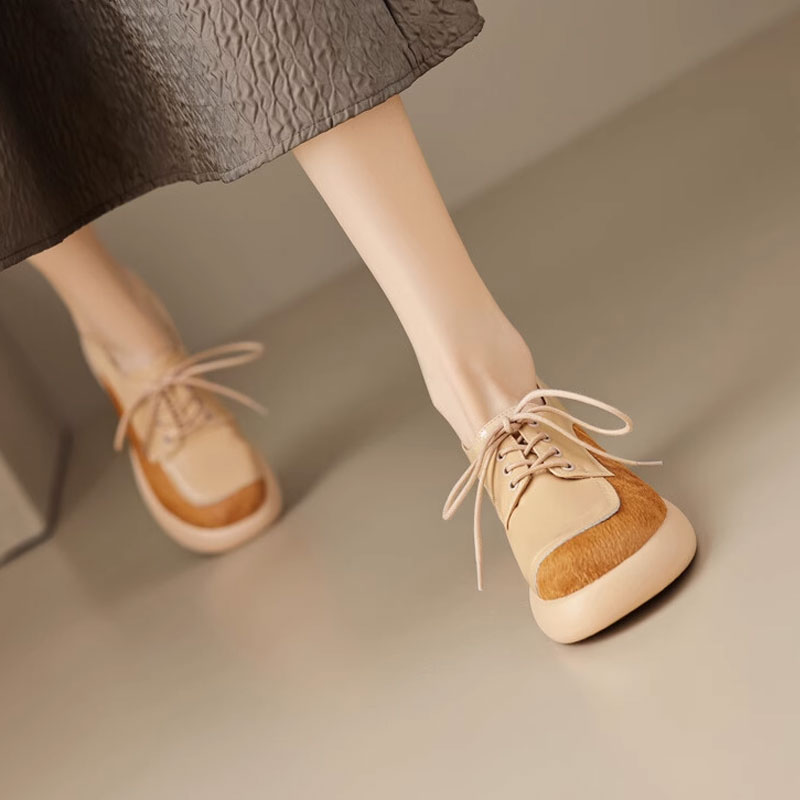 Chunky Heel Women's Italian-Style Genuine Leather Round Shoes - Comfortable Thick-Soled Soft Sole 6.5 cm Height Chunky Heel Women's Italian-Style Genuine Leather Round Shoes - Comfortable Thick-Soled Soft Sole 6.5 cm Height