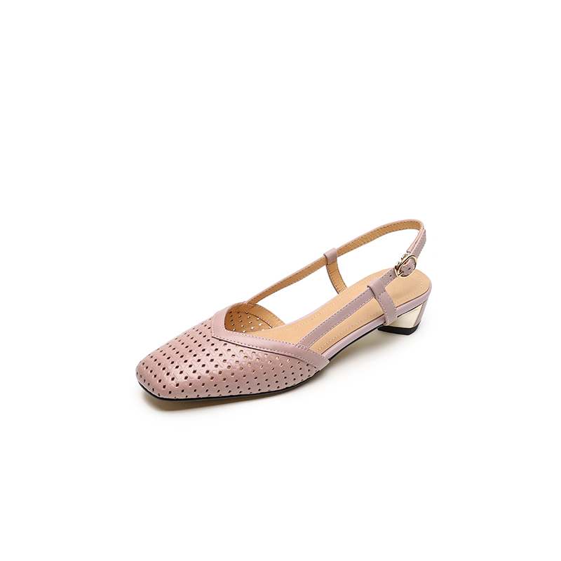 Chunky Heeled Hollow Out Open-Toe Sandals for Women - Summer Genuine Leather Backless Footwear - 3CM Comfort Sole Chunky Heeled Hollow Out Open-Toe Sandals for Women - Summer Genuine Leather Backless Footwear - 3CM Comfort Sole