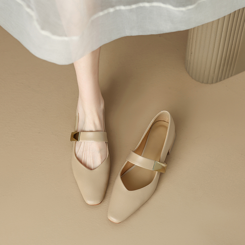 Chunky Mid-Heel Mary Jane Shoes for Women - Comfortable Genuine Leather Square Toe Shallow Mouth Spring Style, Versatile Fashion Footwear Chunky Mid-Heel Mary Jane Shoes for Women - Comfortable Genuine Leather Square Toe Shallow Mouth Spring Style, Versatile Fashion Footwear