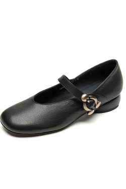 Chunky Mid-Heel Mary Jane Shoes for Women - Sheepskin Round Toe Flats in Forest Green - Spring Summer 2025 Fashion