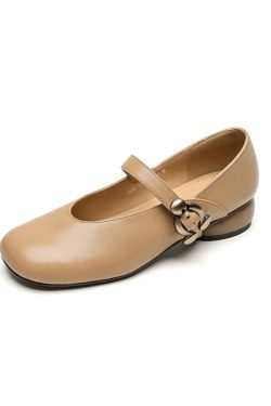 Chunky Mid-Heel Mary Jane Shoes for Women - Sheepskin Round Toe Flats in Forest Green - Spring Summer 2025 Fashion