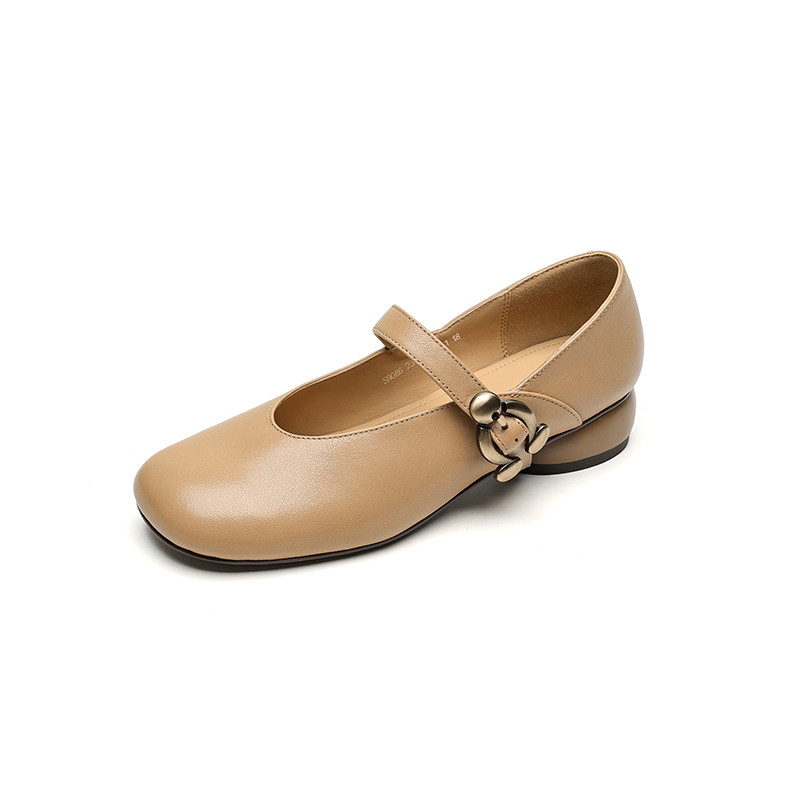 Chunky Mid-Heel Mary Jane Shoes for Women - Sheepskin Round Toe Flats in Forest Green - Spring Summer 2025 Fashion Chunky Mid-Heel Mary Jane Shoes for Women - Sheepskin Round Toe Flats in Forest Green - Spring Summer 2025 Fashion