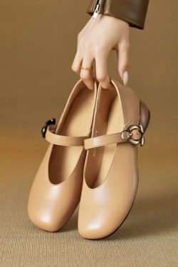 Chunky Mid-Heel Mary Jane Shoes for Women - Sheepskin Round Toe Flats in Forest Green - Spring Summer 2025 Fashion