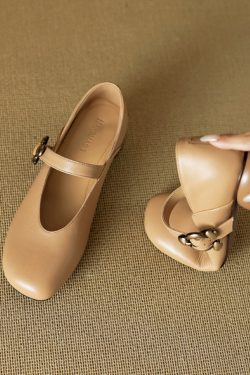 Chunky Mid-Heel Mary Jane Shoes for Women - Sheepskin Round Toe Flats in Forest Green - Spring Summer 2025 Fashion