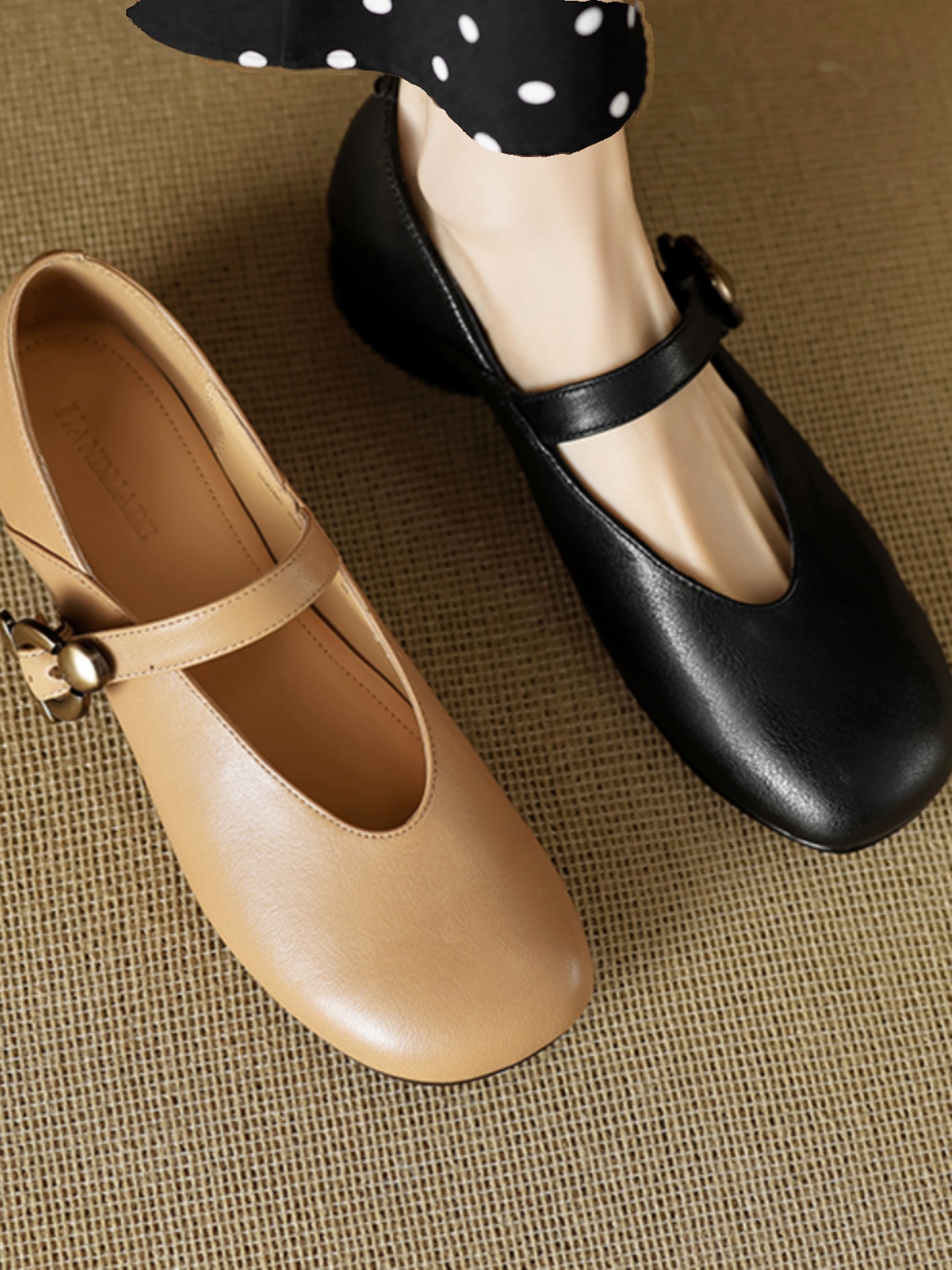 Chunky Mid-Heel Mary Jane Shoes for Women - Sheepskin Round Toe Flats in Forest Green - Spring Summer 2025 Fashion Chunky Mid-Heel Mary Jane Shoes for Women - Sheepskin Round Toe Flats in Forest Green - Spring Summer 2025 Fashion