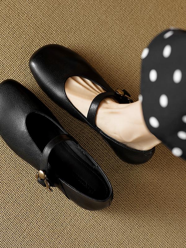 Chunky Mid-Heel Mary Jane Shoes for Women - Sheepskin Round Toe Flats in Forest Green - Spring Summer 2025 Fashion Chunky Mid-Heel Mary Jane Shoes for Women - Sheepskin Round Toe Flats in Forest Green - Spring Summer 2025 Fashion