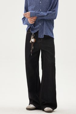 Classic Raw Denim Washed Wide-Leg Jeans for Men – Loose Fit Casual Versatile Long Pants for Spring and Summer Fashion