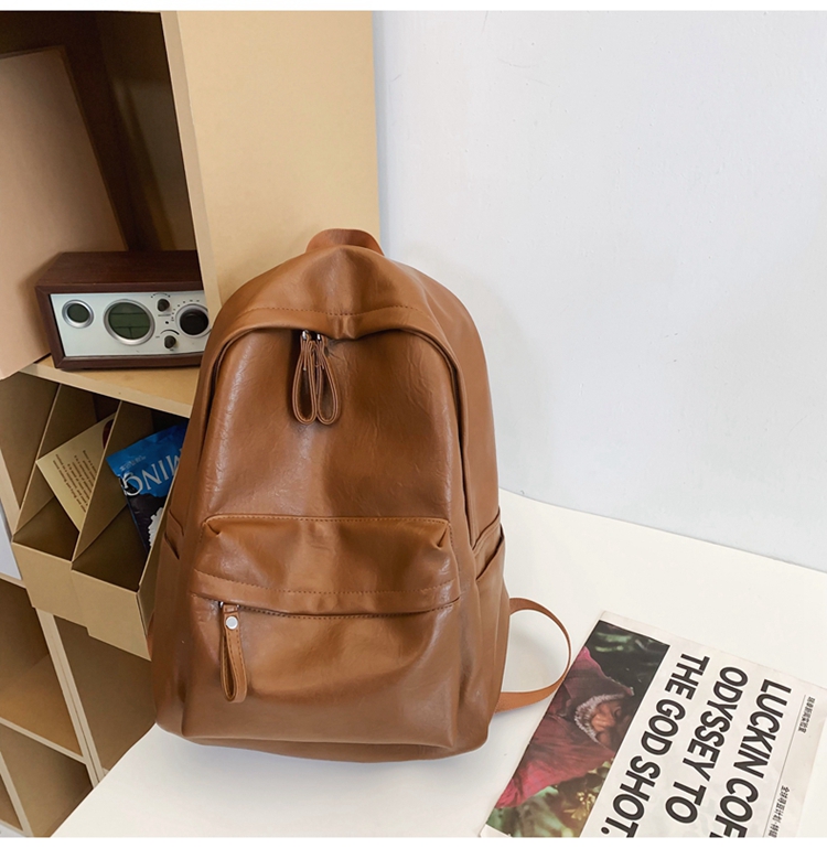 Classic Retro Unisex Soft Leather Backpack - Waterproof Solid Color Laptop Bag for Students and Daily Use Classic Retro Unisex Soft Leather Backpack - Waterproof Solid Color Laptop Bag for Students and Daily Use