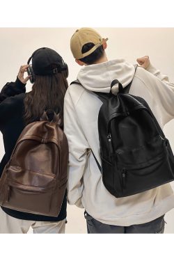 Classic Retro Unisex Soft Leather Backpack - Waterproof Solid Color Laptop Bag for Students and Daily Use