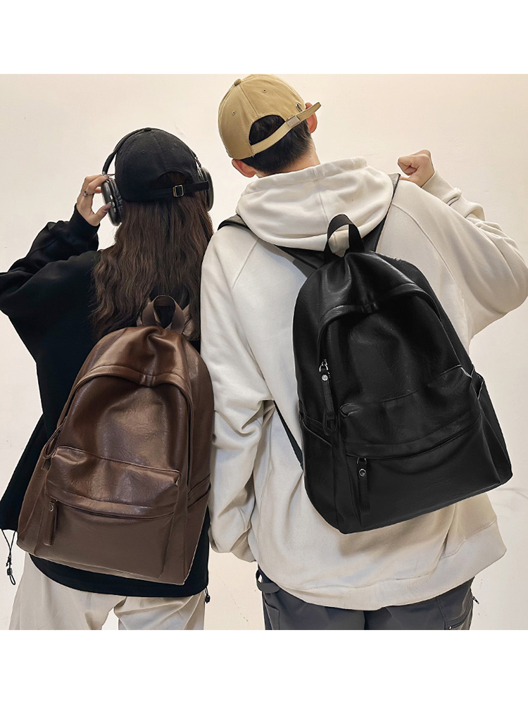 Classic Retro Unisex Soft Leather Backpack - Waterproof Solid Color Laptop Bag for Students and Daily Use Classic Retro Unisex Soft Leather Backpack - Waterproof Solid Color Laptop Bag for Students and Daily Use