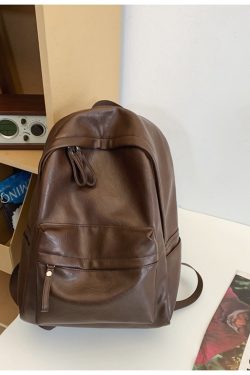 Classic Retro Unisex Soft Leather Backpack - Waterproof Solid Color Laptop Bag for Students and Daily Use