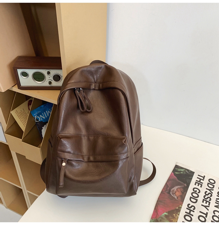 Classic Retro Unisex Soft Leather Backpack - Waterproof Solid Color Laptop Bag for Students and Daily Use Classic Retro Unisex Soft Leather Backpack - Waterproof Solid Color Laptop Bag for Students and Daily Use