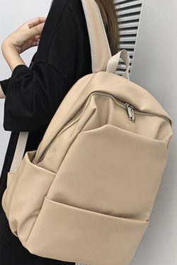 Classic Solid Color Water-Resistant Backpack for Women, High-End Versatile Large-Capacity Student Bag, Trendy Everyday Style