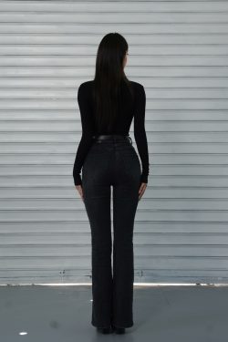 Classic Washed High-Waisted Flared Jeans for Women - Vintage 90s Style, Trendy Casual Denim Trousers