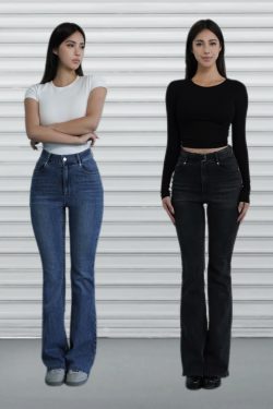 Classic Washed High-Waisted Flared Jeans for Women - Vintage 90s Style, Trendy Casual Denim Trousers