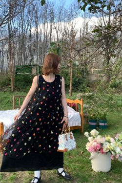 Cloud Flower Butterfly Retro Sheer Mesh Cover Dress - Women's Summer Loose A-Line Long Dress in Vintage Style