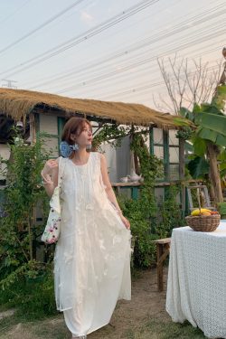 Cloud Flower Butterfly Retro Sheer Mesh Cover Dress - Women's Summer Loose A-Line Long Dress in Vintage Style