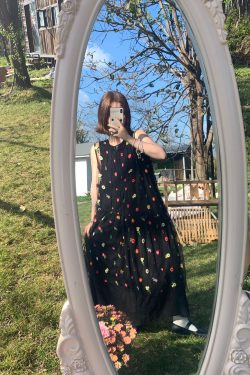 Cloud Flower Butterfly Retro Sheer Mesh Cover Dress - Women's Summer Loose A-Line Long Dress in Vintage Style